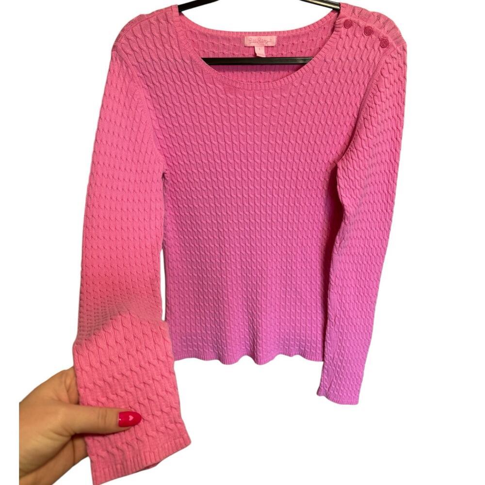 Lilly Pulitzer Cable Knit Pullover Sweater In Pink Size Large